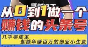佬王《从0到1做一个赚钱的头条号》几乎零成本,却能年赚百万的创业项目-5D资源网