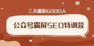 公众号霸屏SEO特训营,通过公众号被动精准引流,三天吸粉6000人-5D资源网