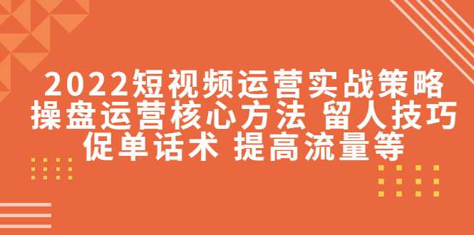 2022短视频运营实战策略：操盘运营核心方法 留人技巧促单话术 提高流量等-5D资源网